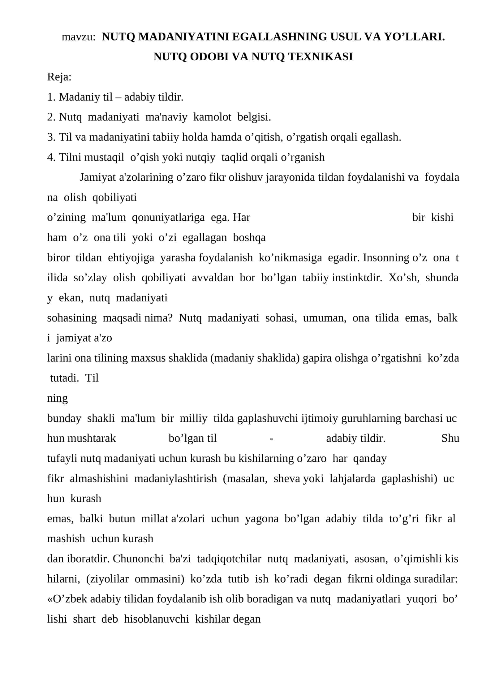NUTQ MADANIYATINI EGALLASHNING USUL VA YO’LLARI