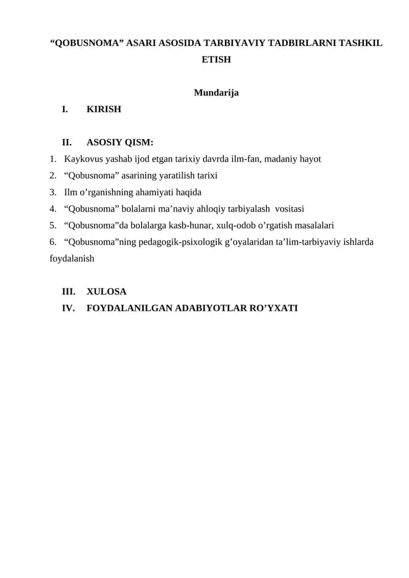 “Qobusnoma” Asari Asosida Tarbiyaviy Tadbirlarni Tashkil Etish