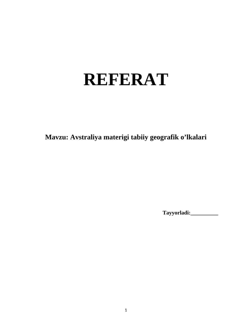 Avstraliya materigi tabiiy geografik o’lkalari