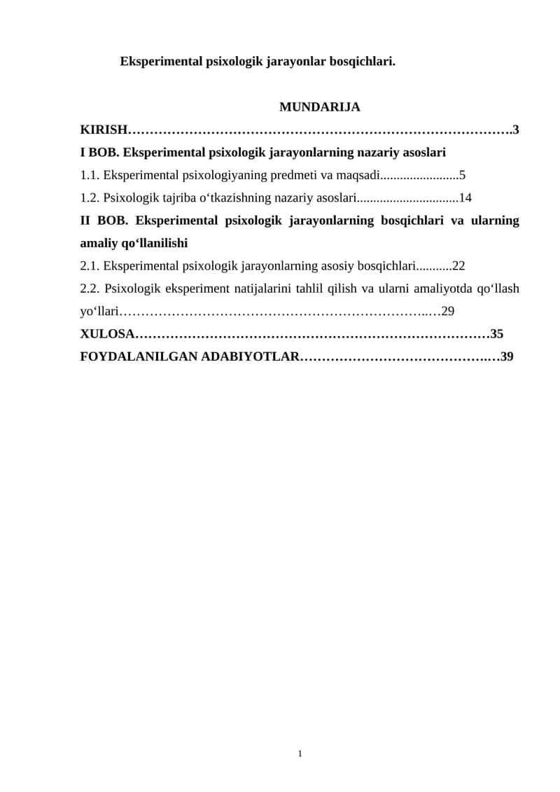 Eksperimental psixologik jarayonlar bosqichlari