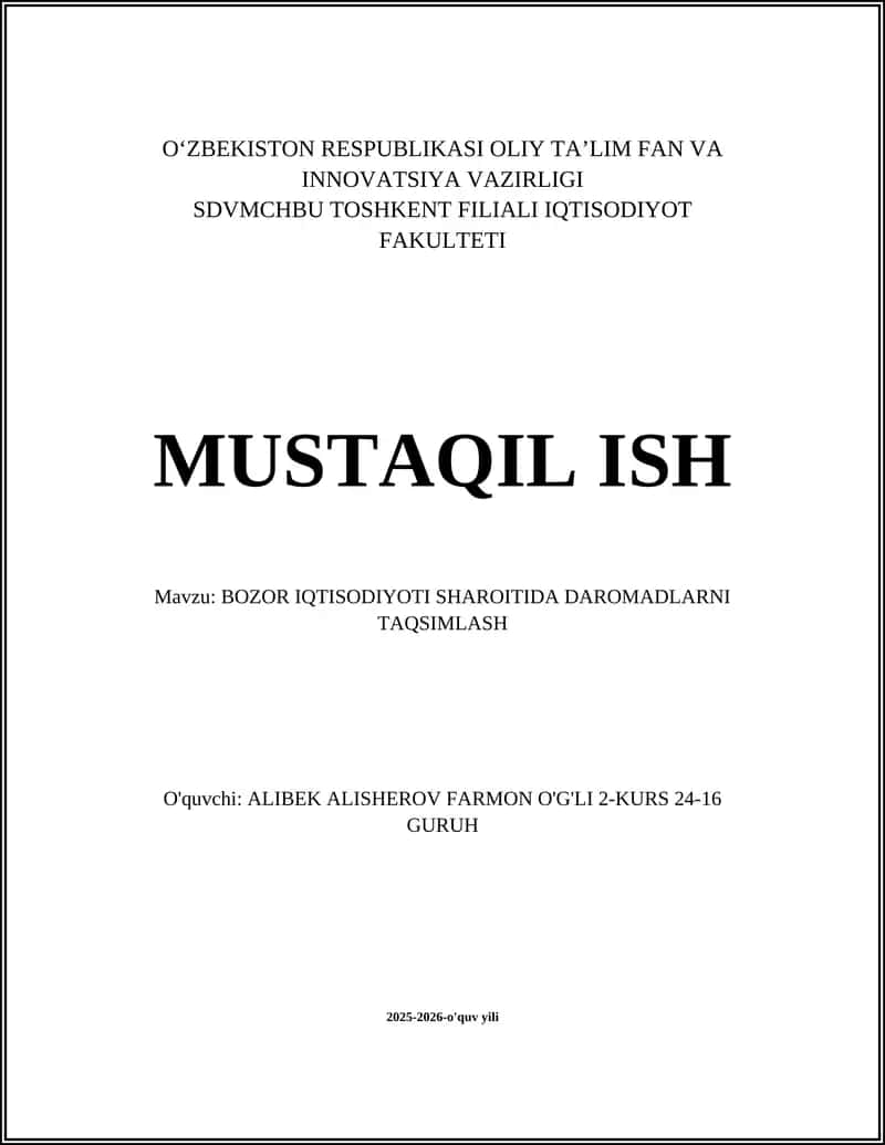 BOZOR IQTISODIYOTI SHAROITIDA DAROMADLARNI TAQSIMLASH