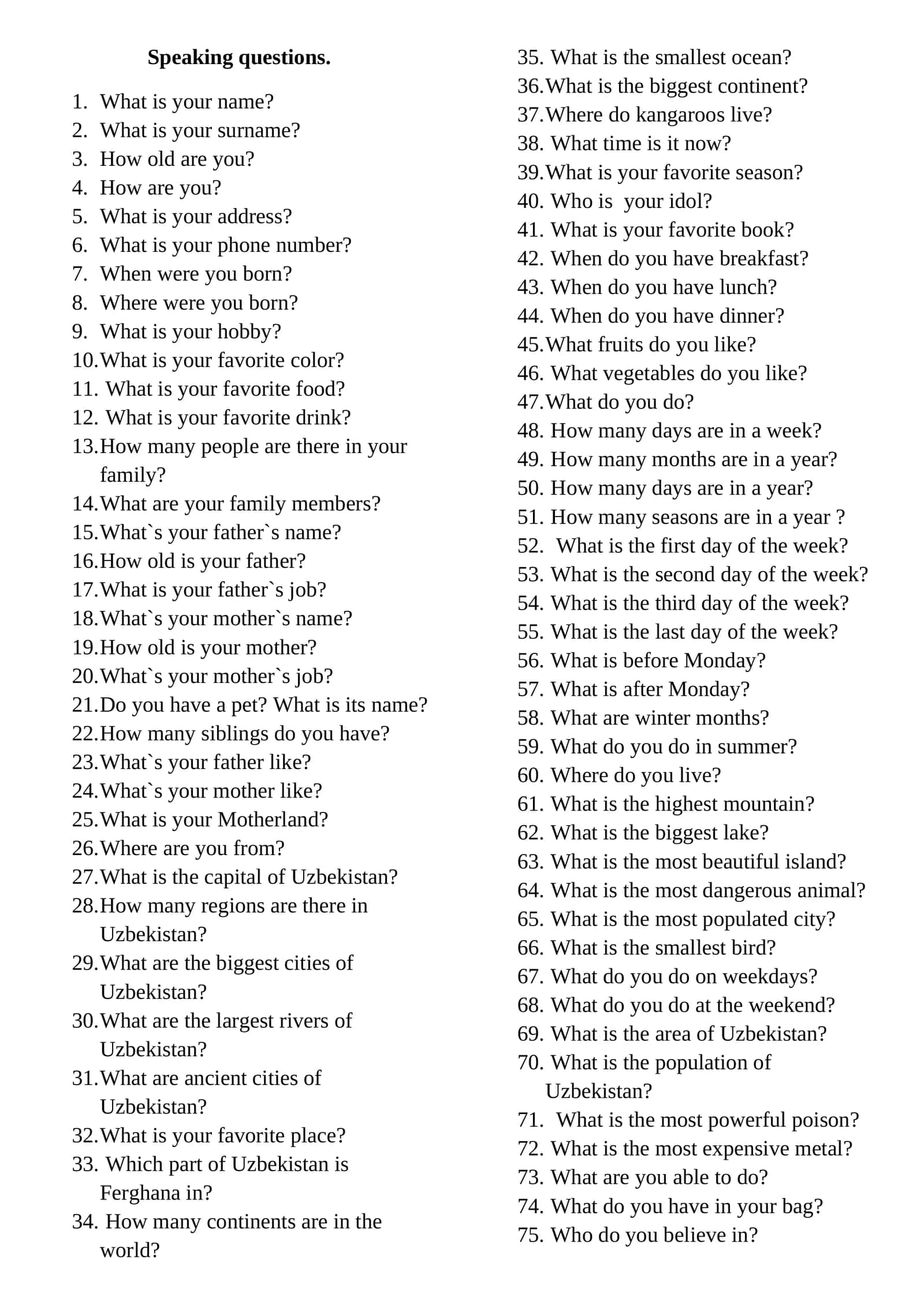 Speaking Questions
