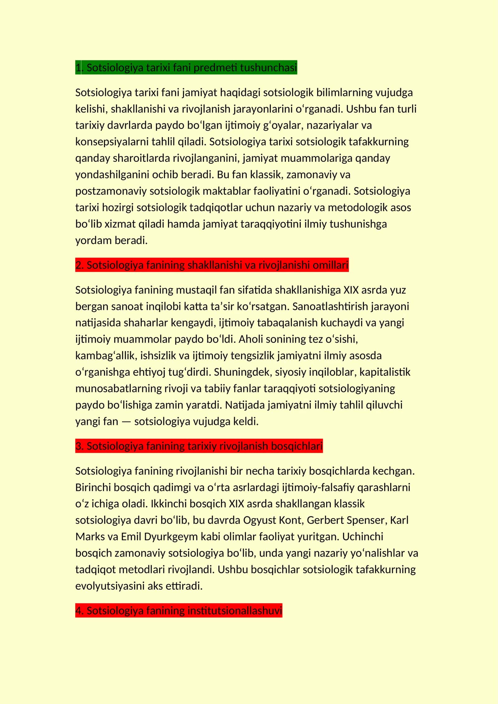 Sotsiologiya tarixidan savollarga javoblar