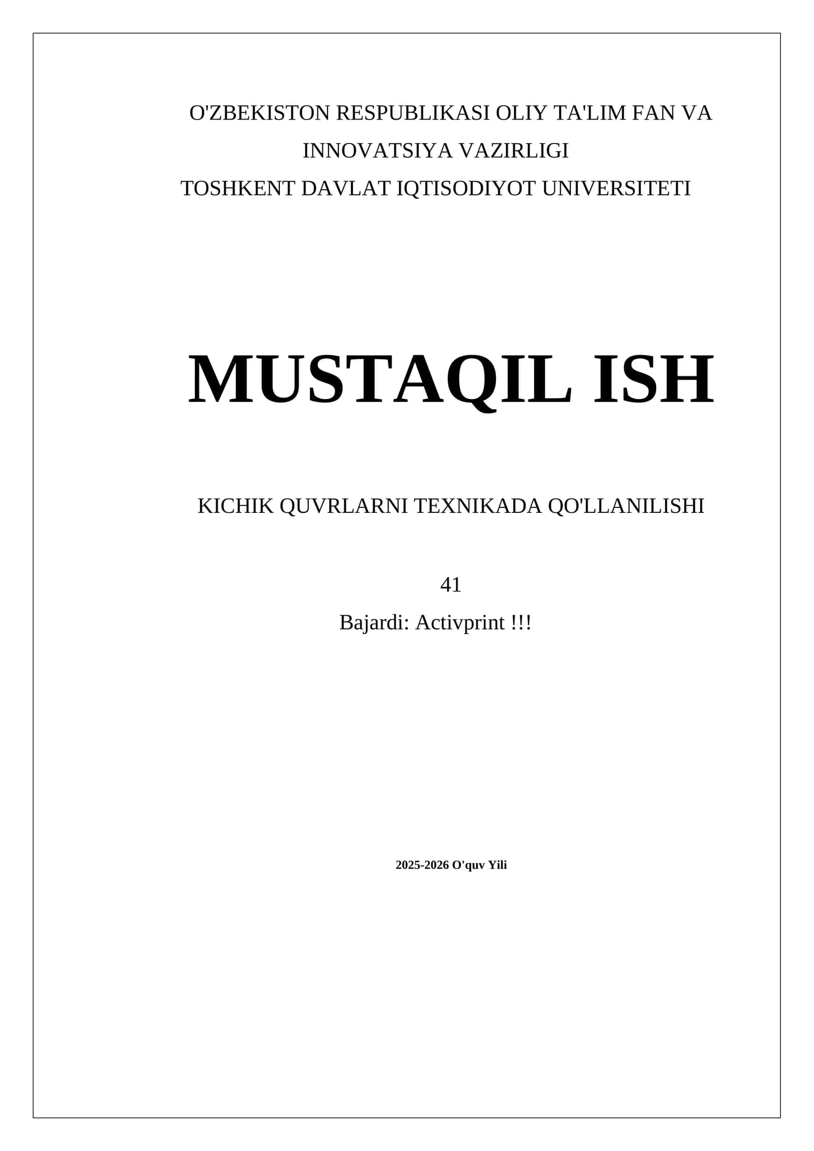 KICHIK QUVRLARNI TEXNIKADA QO'LLANILISHI