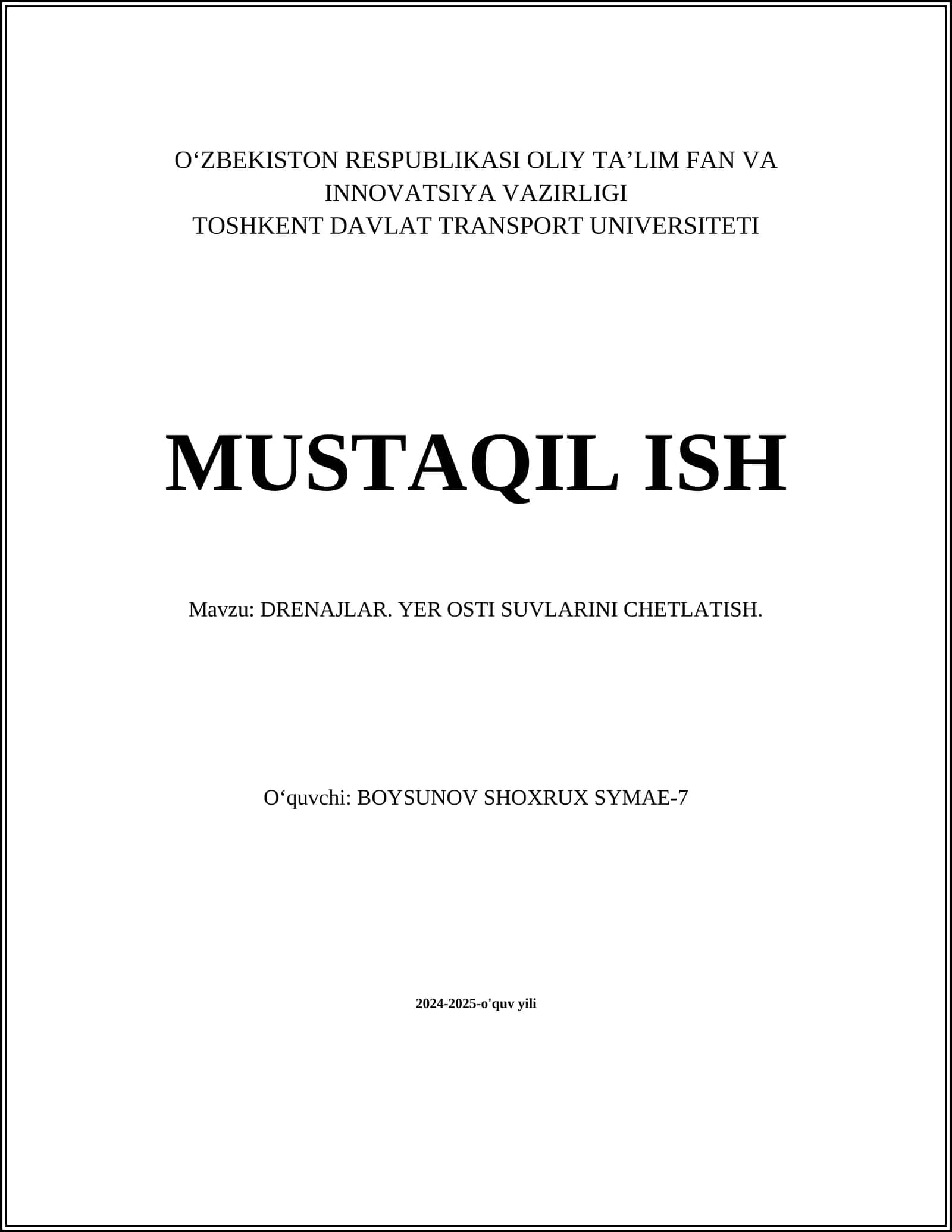 DRENAJLAR. YER OSTI SUVLARINI CHETLATISH