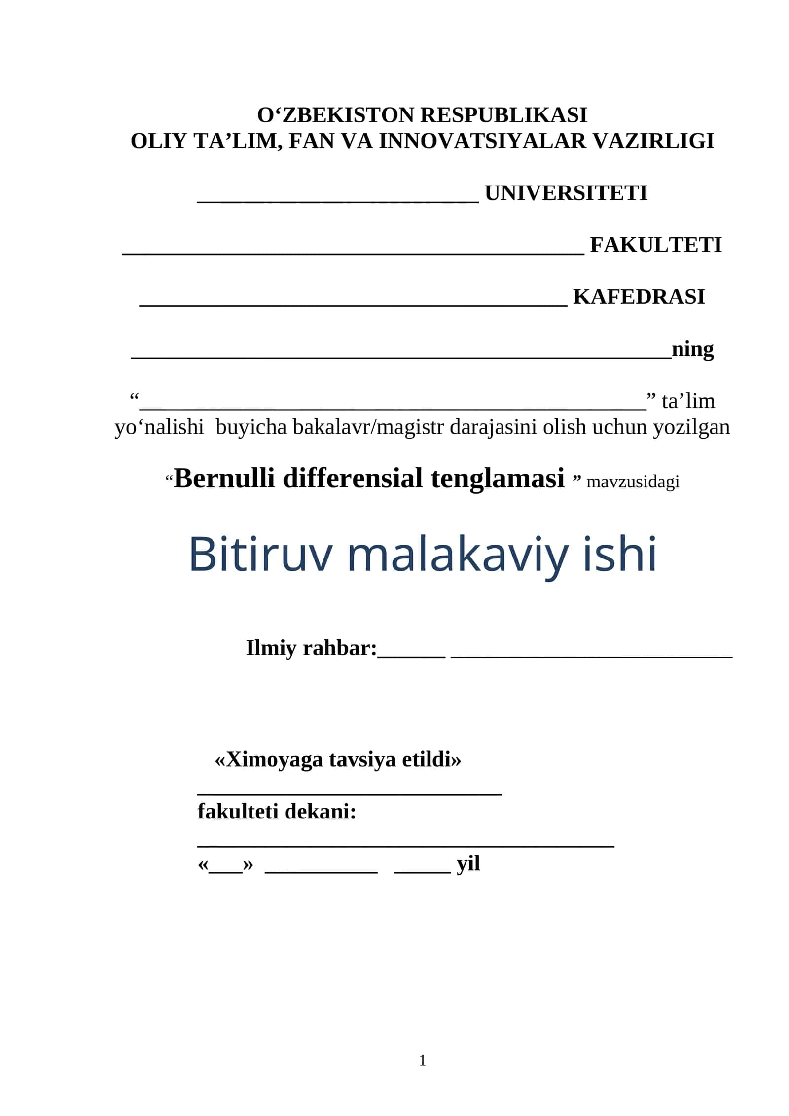 Bernulli differensial tenglamasi