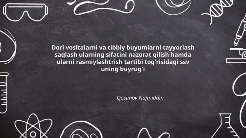 Dori vositalarni va tibbiy buyumlarni tayyorlash saqlash ularning sifatini nazorat qilish