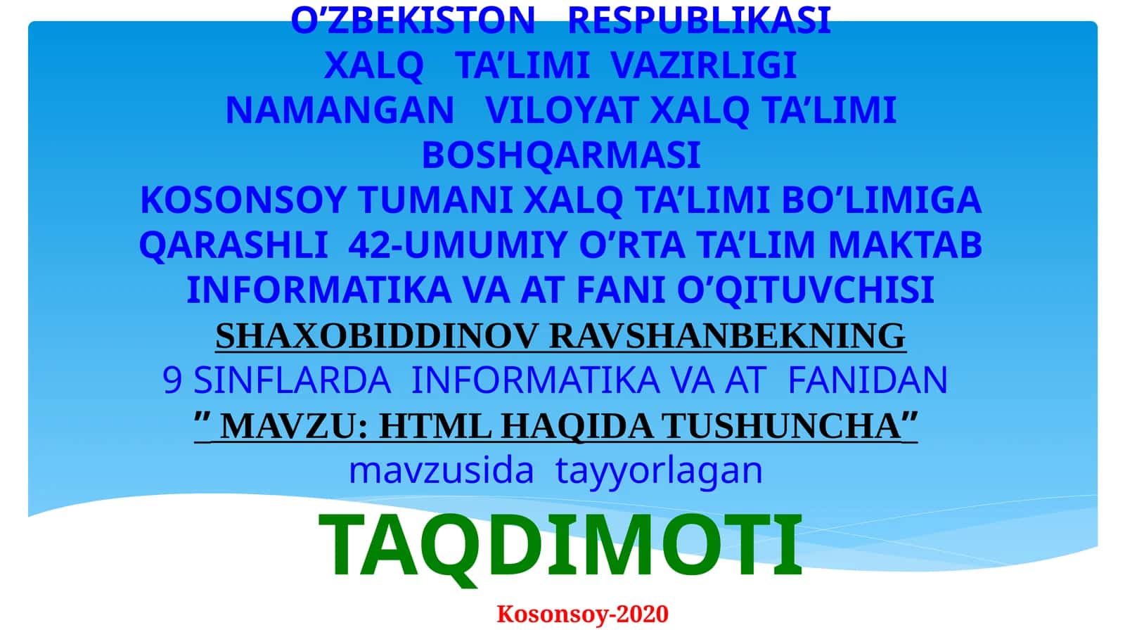HTML HAQIDA TUSHUNCHA