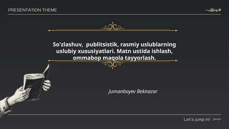 So'zlashuv, publitsistik, rasmiy uslublarning uslubiy xususiyatlari. Matn ustida ishlash, ommabop maqola tayyorlash.