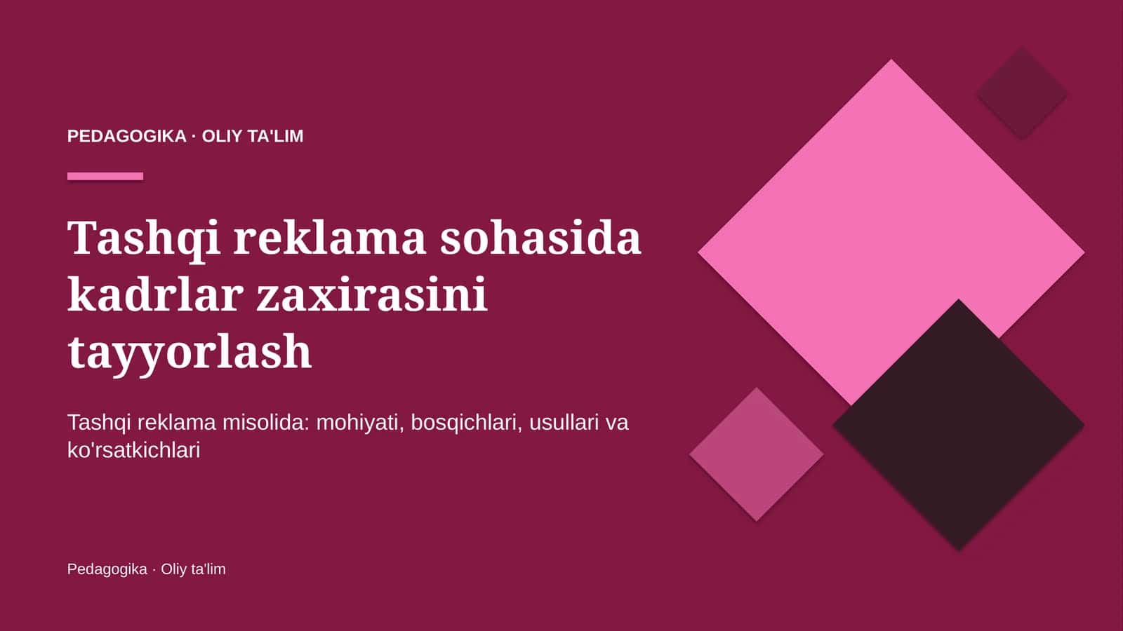 Tashqi reklama sohasida kadrlar zaxirasini tayyorlash