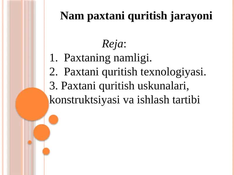 Nampaxtani quritish jarayoni