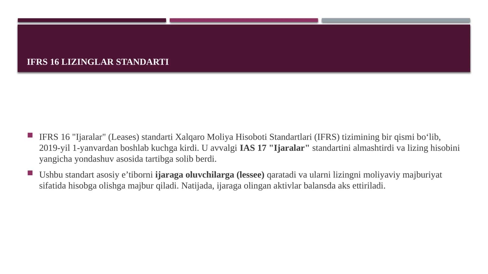 IFRS 16 Lizinglar standarti