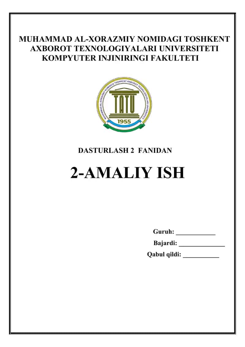 Assotsiativ konteynerlar bo’yicha amaliy topshiriq set va multiset sinflaridan foydalanib, amaliy dasturlar yaratish