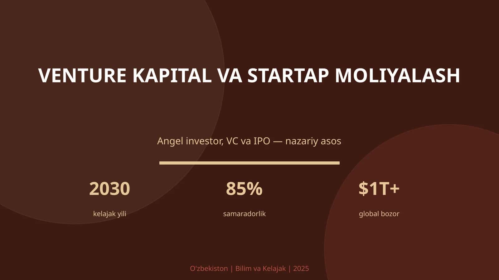 KIRISH: Venture kapital va startap moliyalash