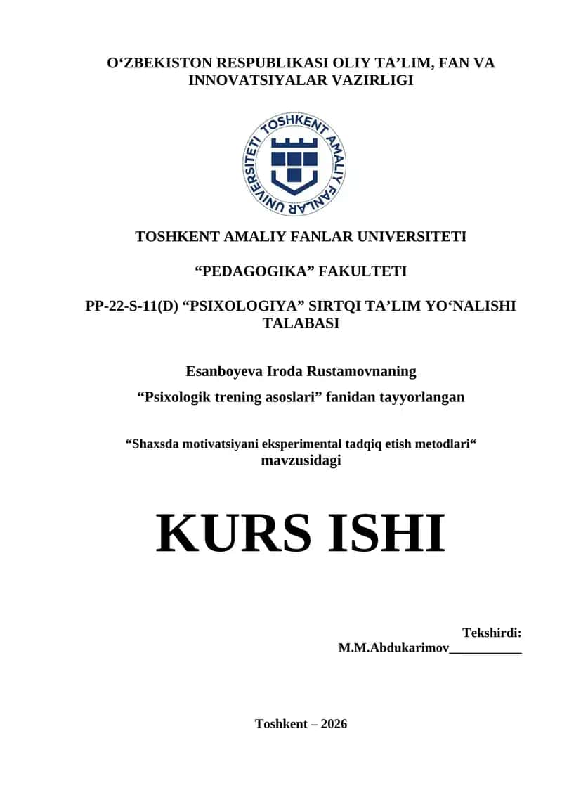 Shaxsda motivatsiyani eksperimental tadqiq etish metodlari