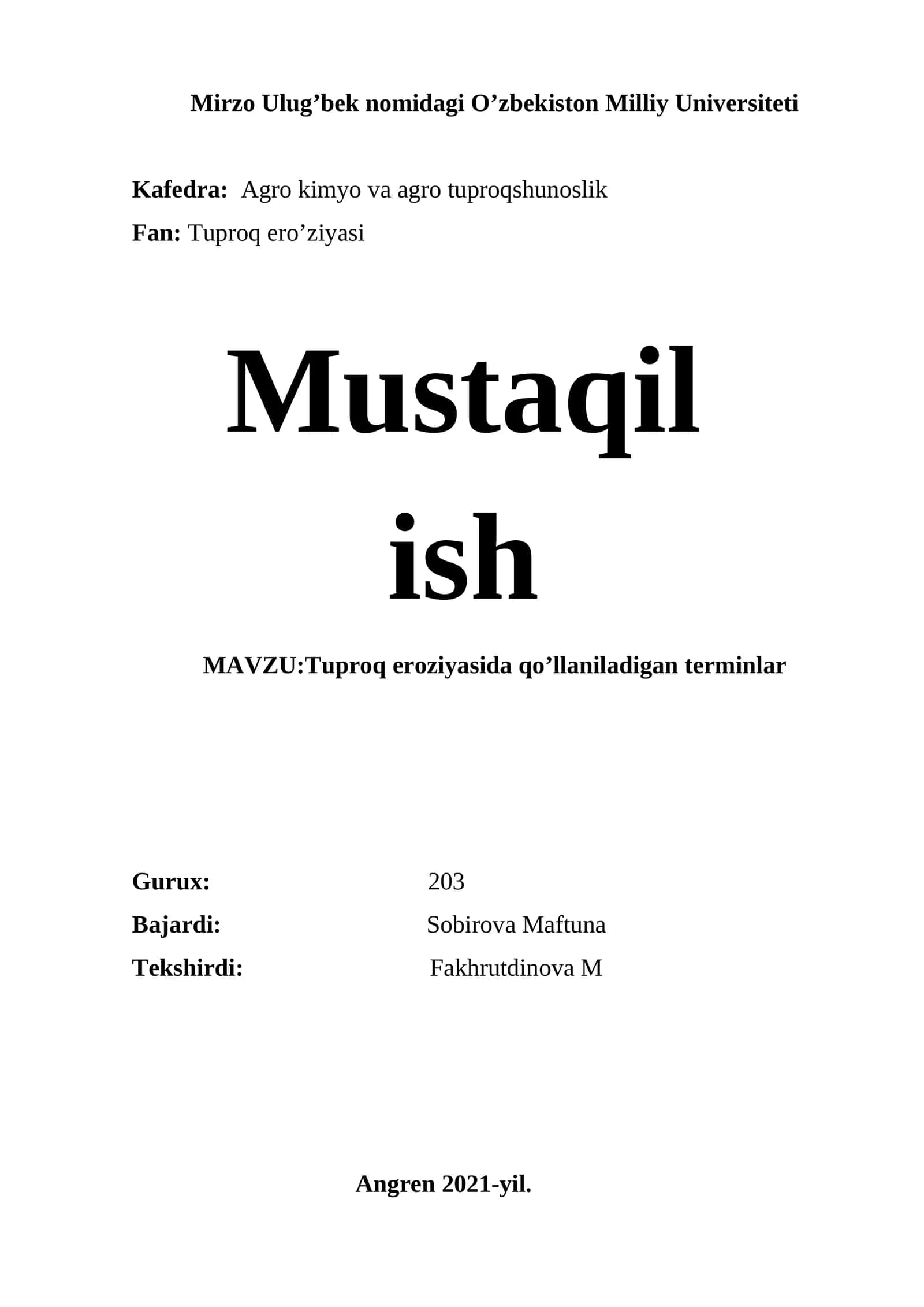Tuproq eroziyasida qo’llaniladigan terminlar