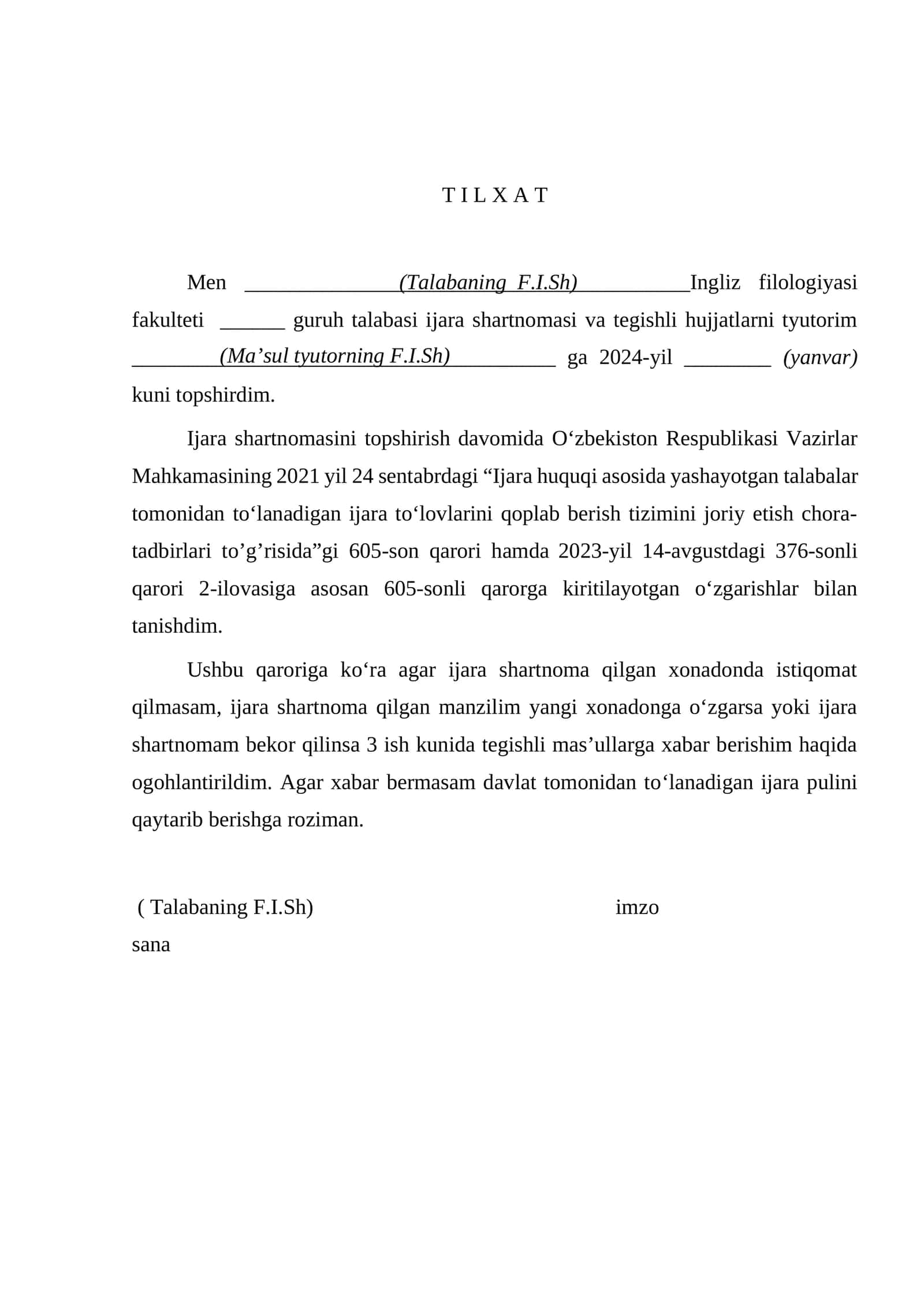 Ijara Shartnomasi va Hujjatlar Tyutori