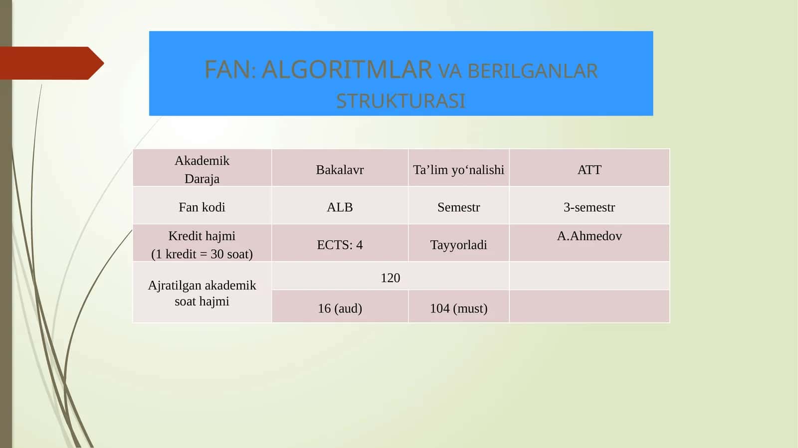 ALGORITMLAR va Berilganlar Strukturasi