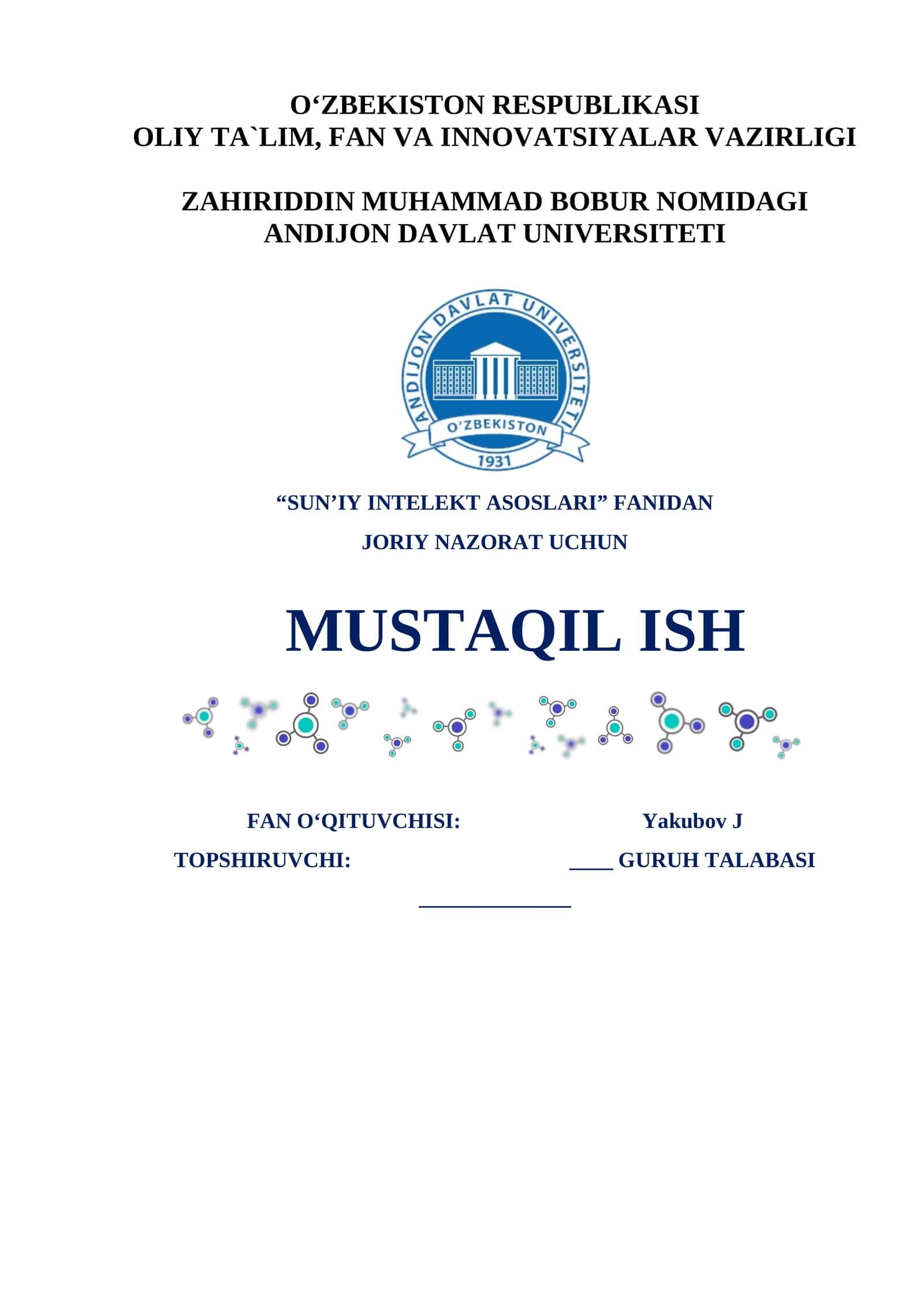 JORIY NAZORAT UCHUN MUSTAQIL ISH
