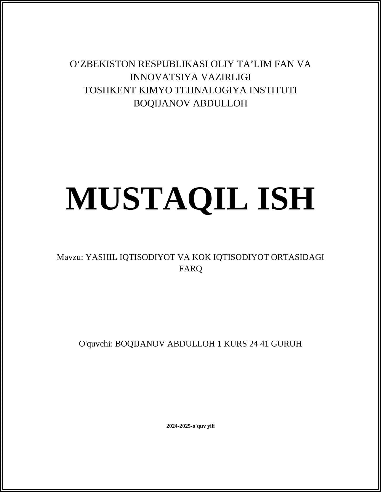 YASHIL IQTISODIYOT VA KOK IQTISODIYOT ORTASIDAGI FARQ