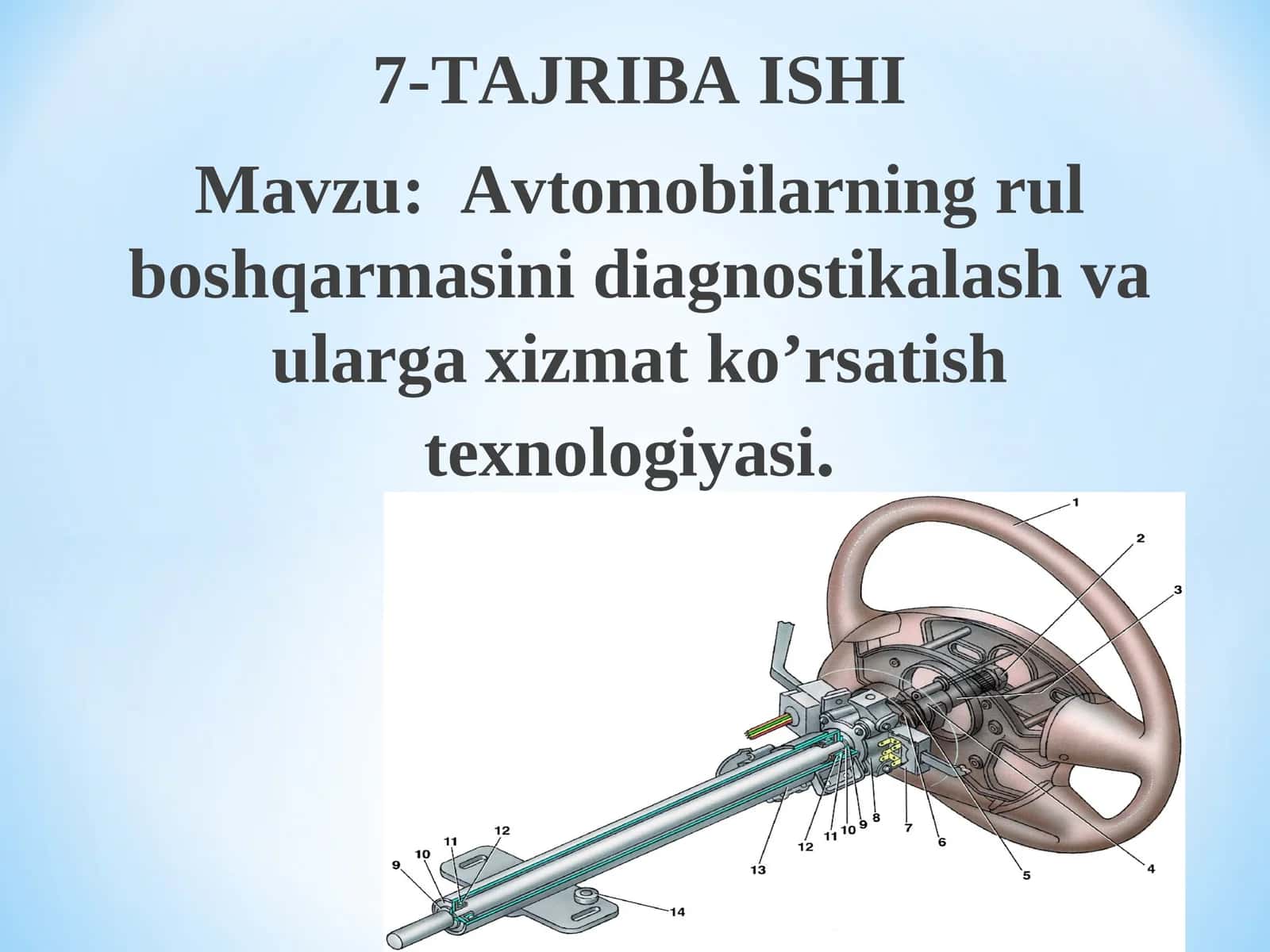 Avtomobillarning rul boshqarmasini diagnostikalash va ularga xizmat koʻrsatish texnologiyasi