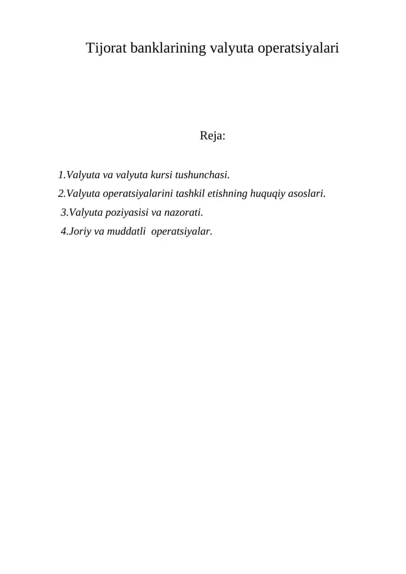 Tijorat banklarining valyuta operatsiyalari