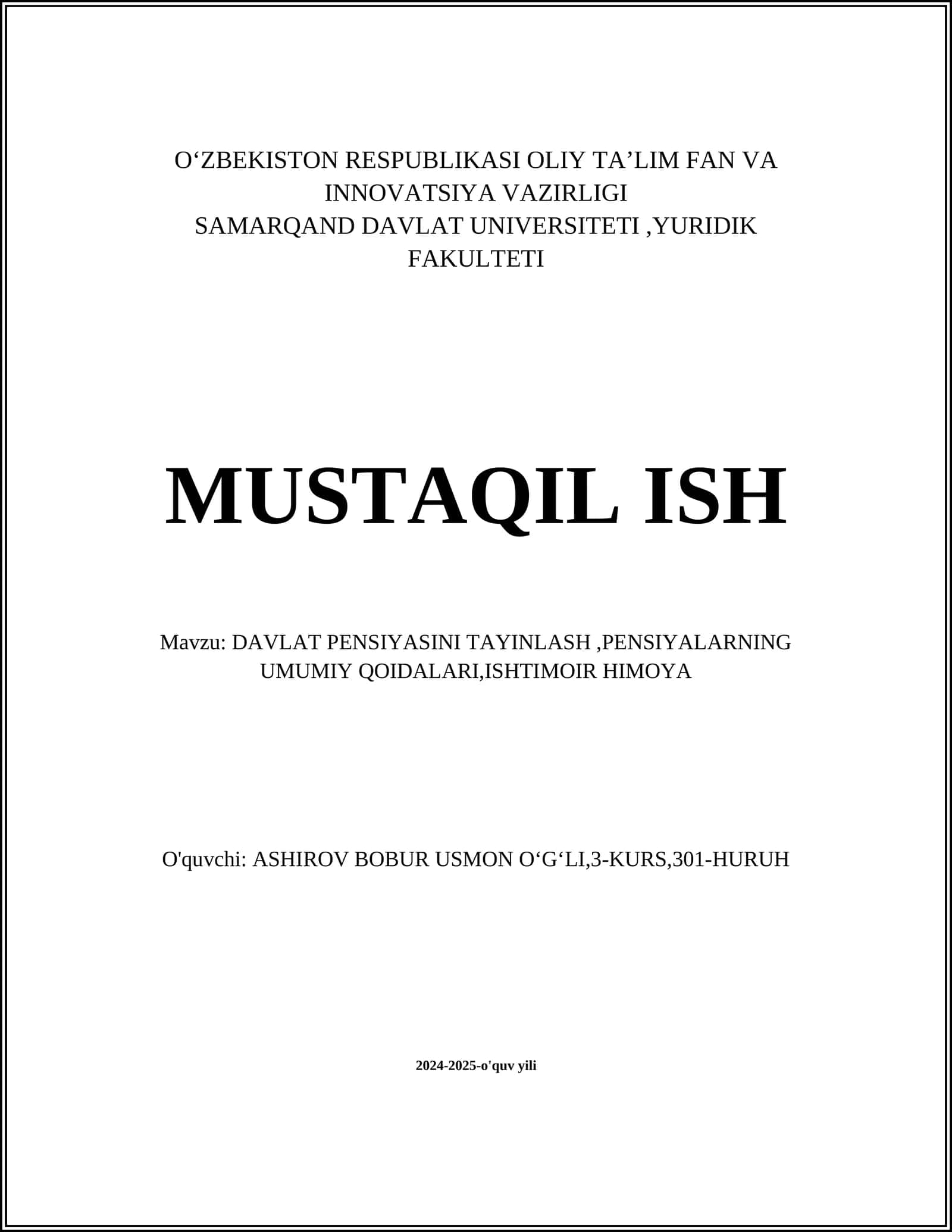 DAVLAT PENSIYASINI TAYINLASH