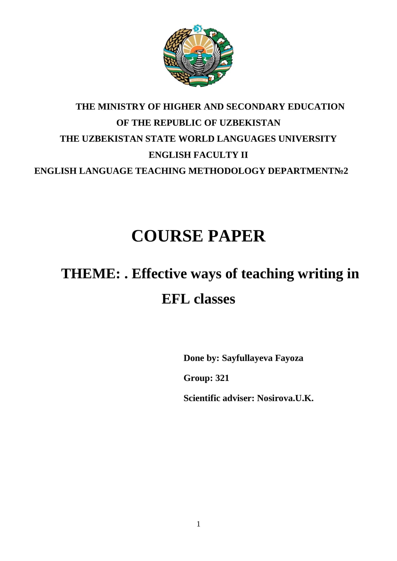 Effective ways of teaching writing in EFL classes