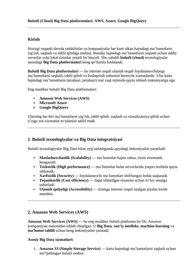 Bulutli (Cloud) Big Data platformalari