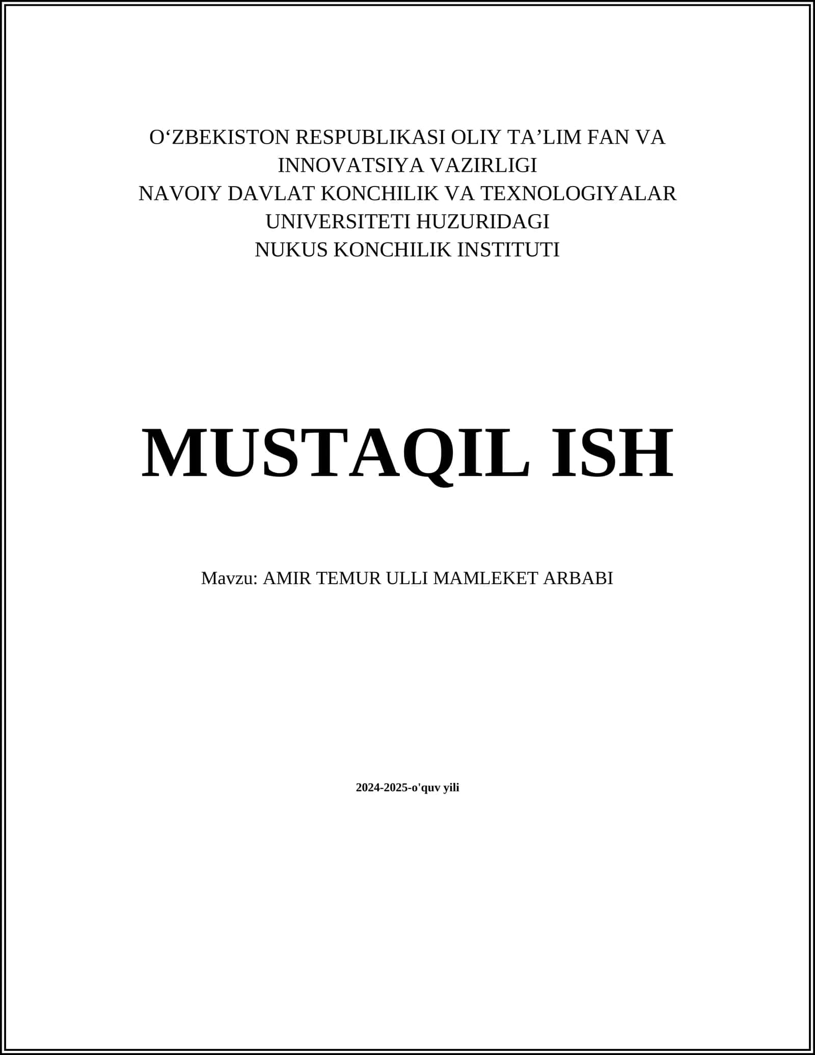 Amir Temur Ulli Mamleket Arbabi