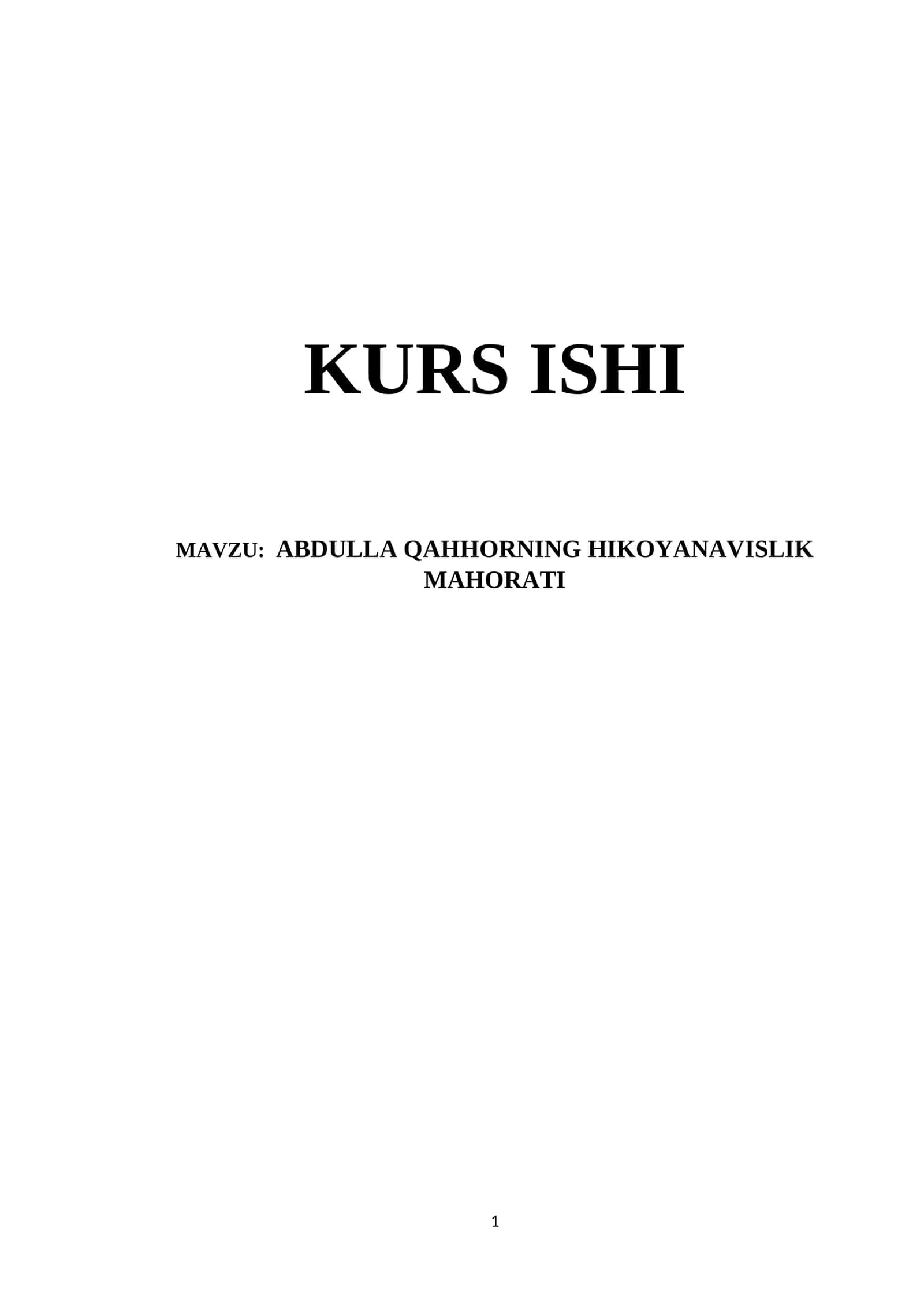 Abdulla Qahhorning hikoyanavislik mahorati