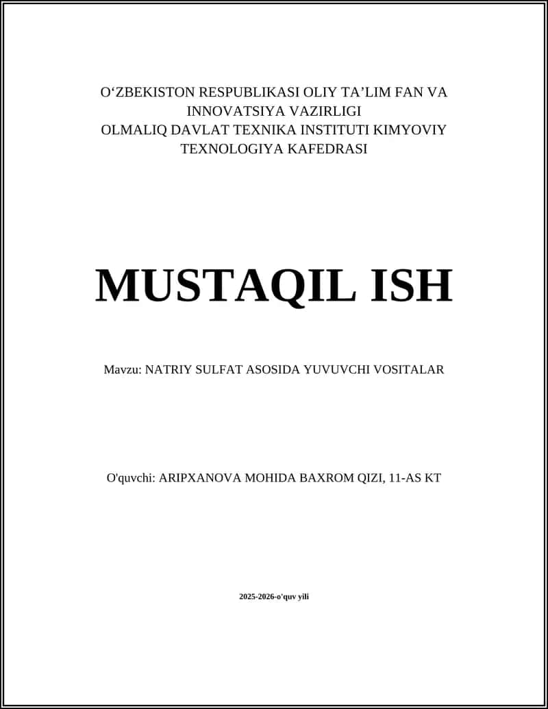 NATRIY SULFAT ASOSIDA YUVUVCHI VOSITALAR