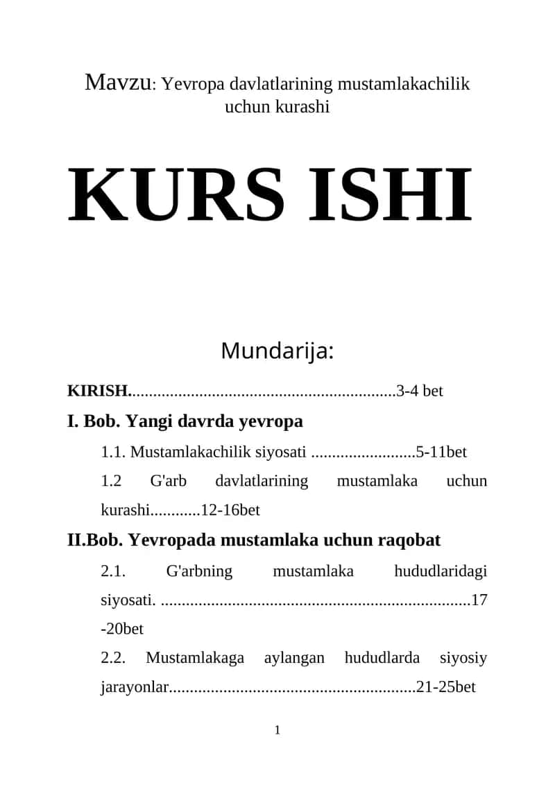Yevropa davlatlarining mustamlakachilik uchun kurashi
