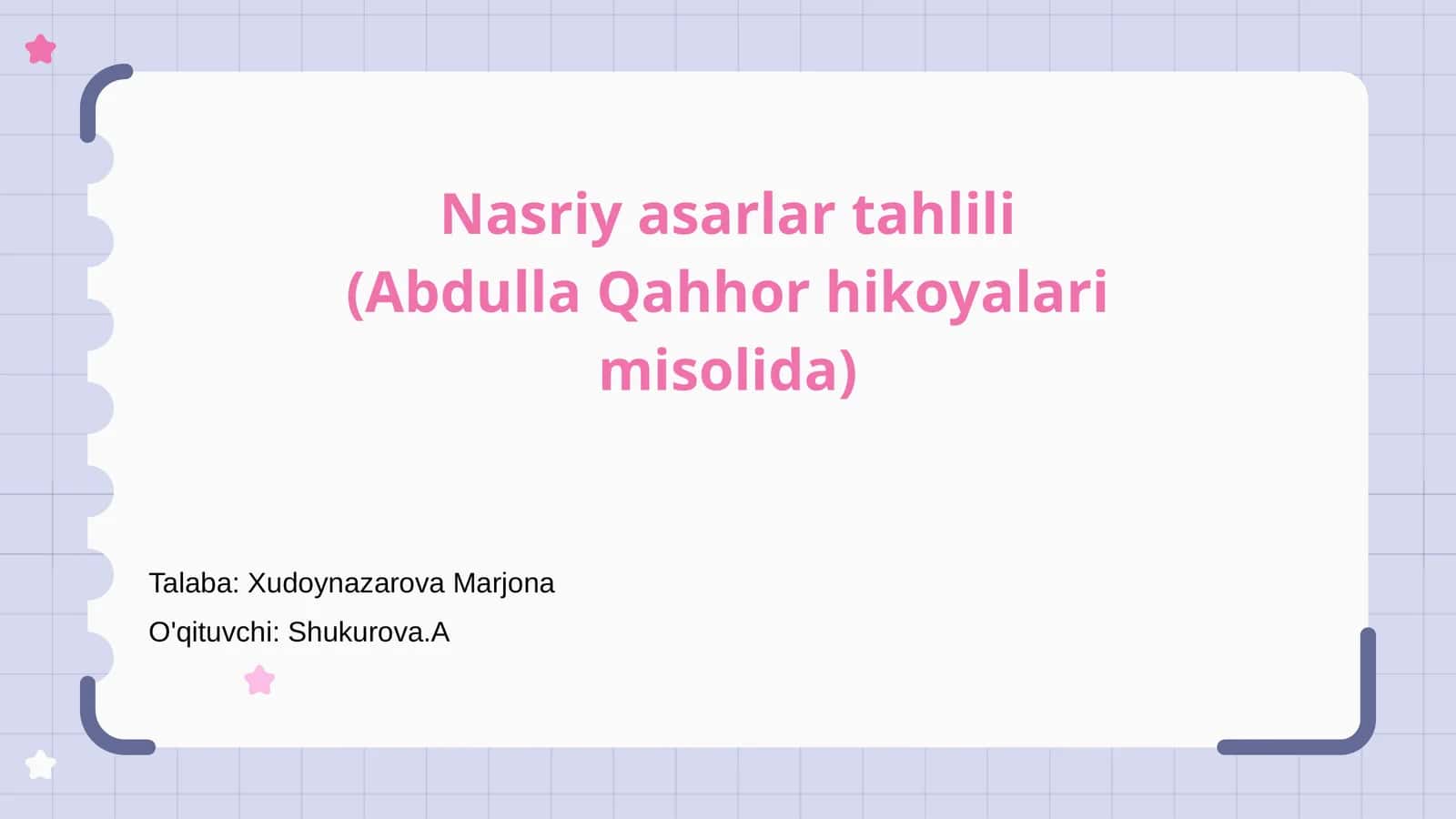 Nasriy asarlar tahlili (Abdulla Qahhor hikoyalari misolida)