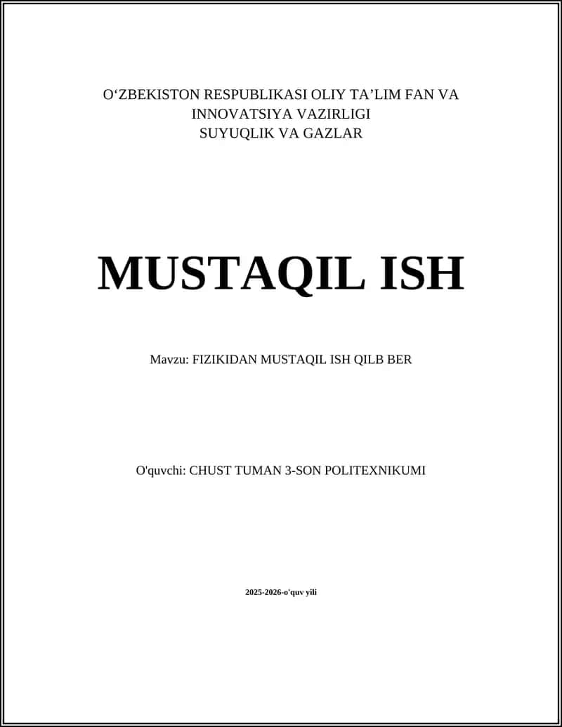 Fizikadan Mustaqil Ish Qilish