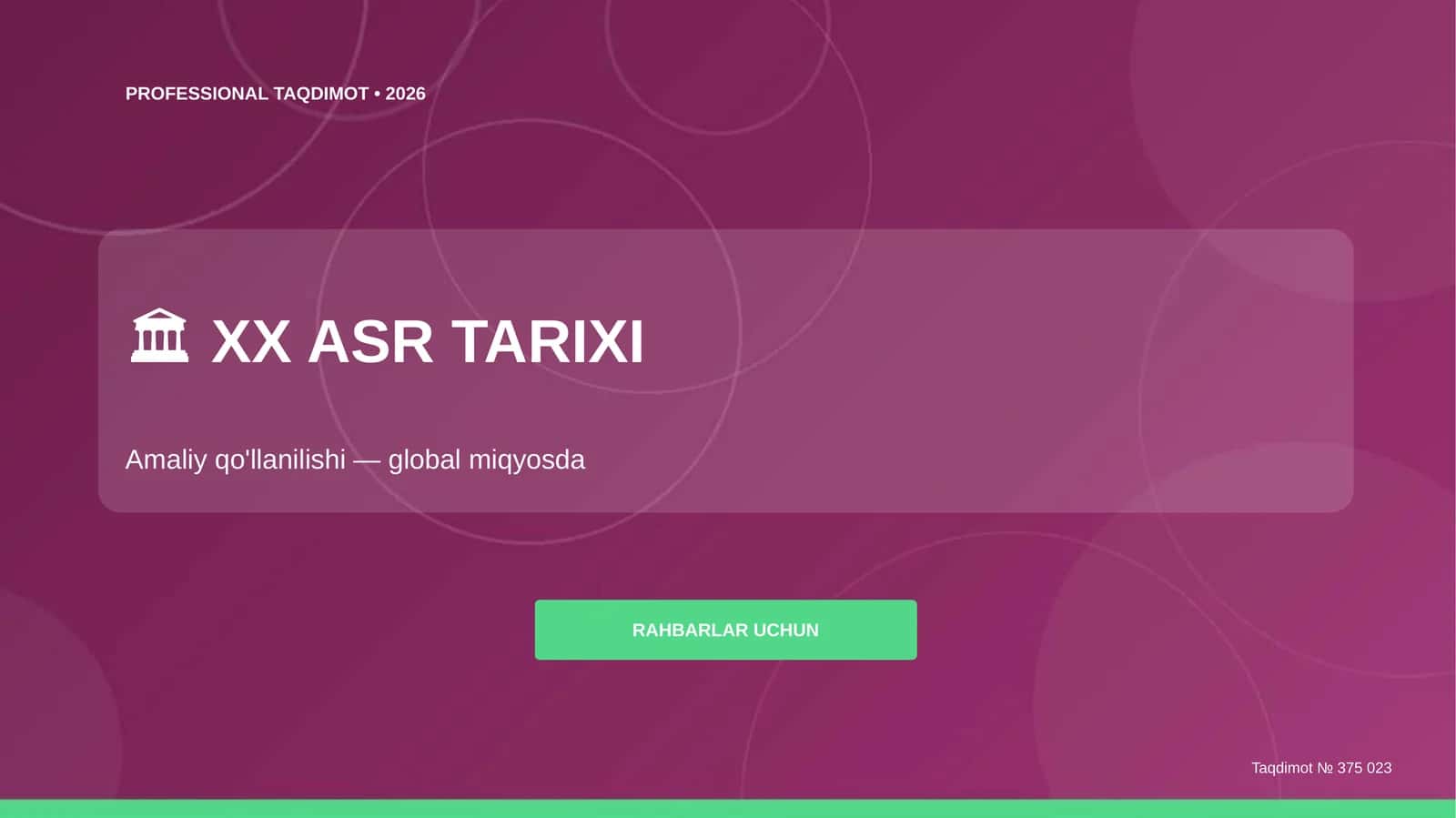 XX ASR TARIXI Amaliy qo'llanilishi — global miqyosda RAHBARLAR UCHUN