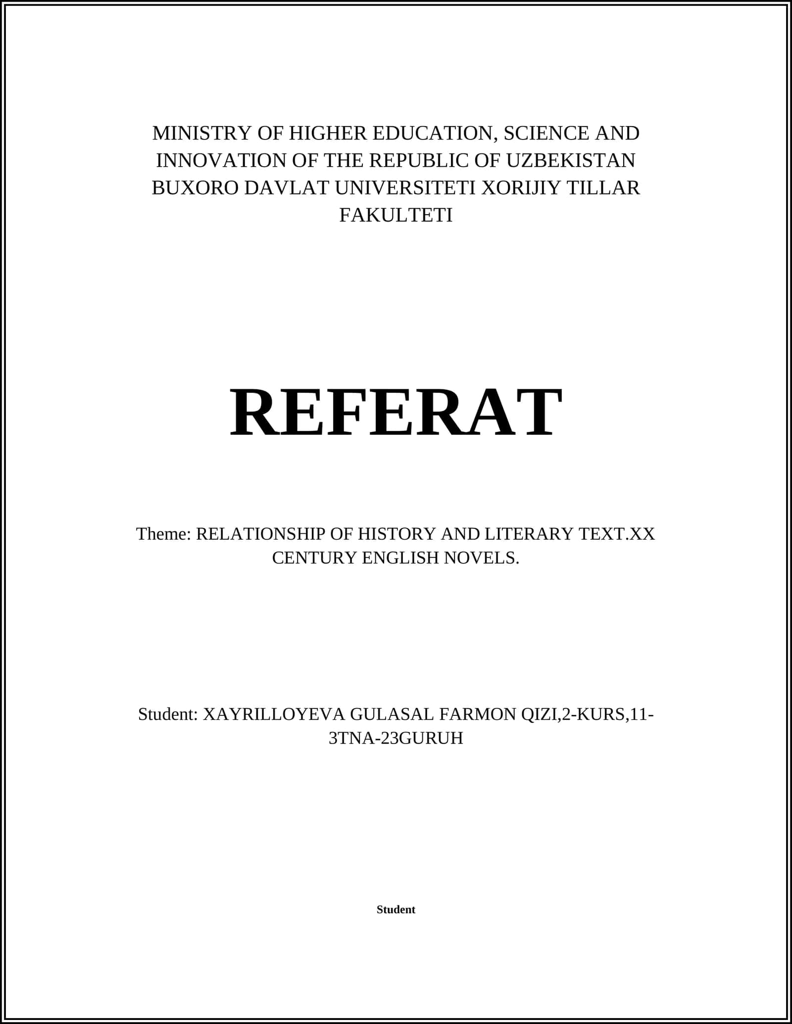 RELATIONSHIP OF HISTORY AND LITERARY TEXT.XX CENTURY ENGLISH NOVELS