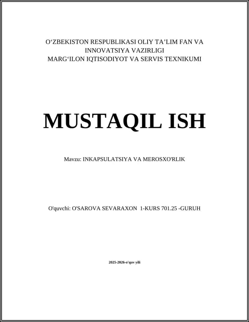 INKAPSULATSIYA VA MEROSXO'RLIK