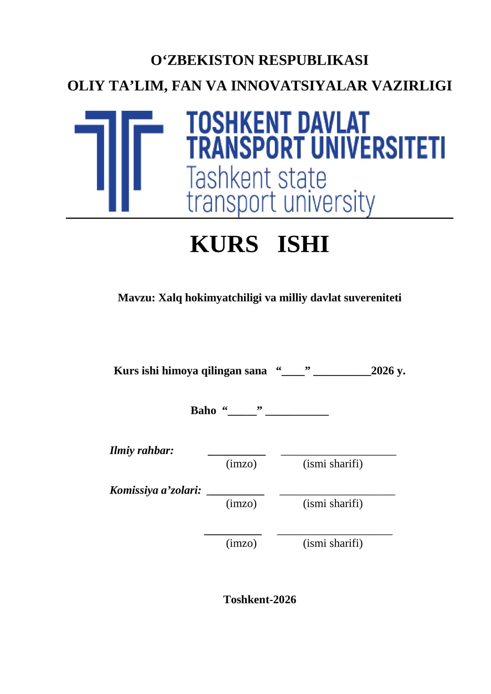 Xalq hokimyatchiligi va milliy davlat suvereniteti kurs ishi