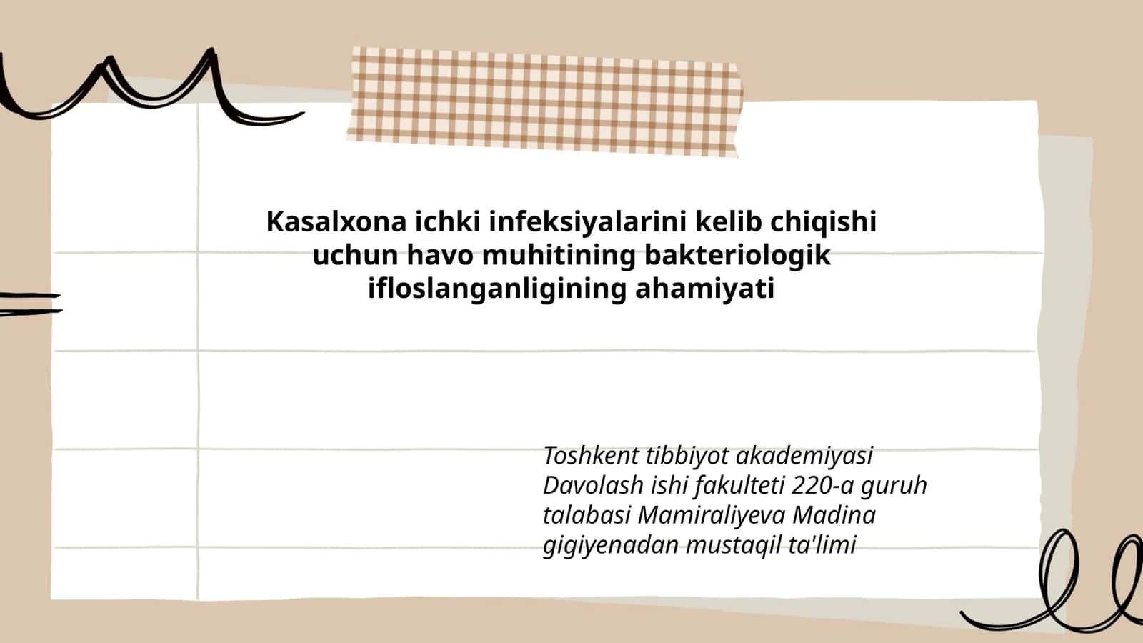 Mamiraliyeva Madina gigiyenadan mustaqil ta'limi