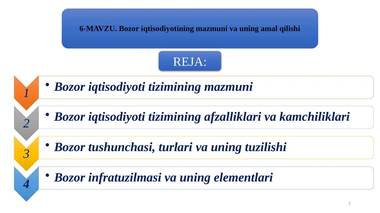 Bozor iqtisodiyotining mazmuni va uning amal qilishi