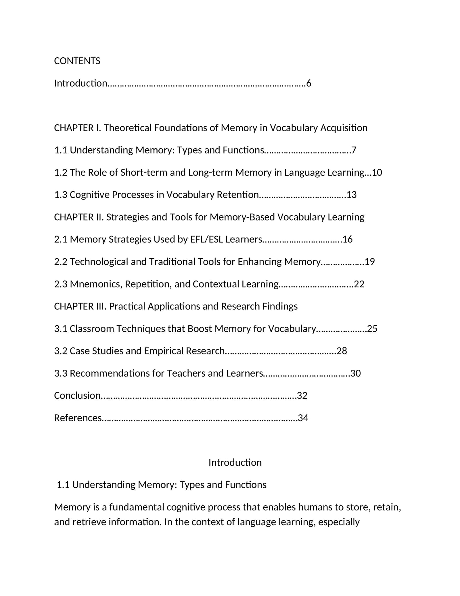 Theoretical Foundations of Memory in Vocabulary Acquisition