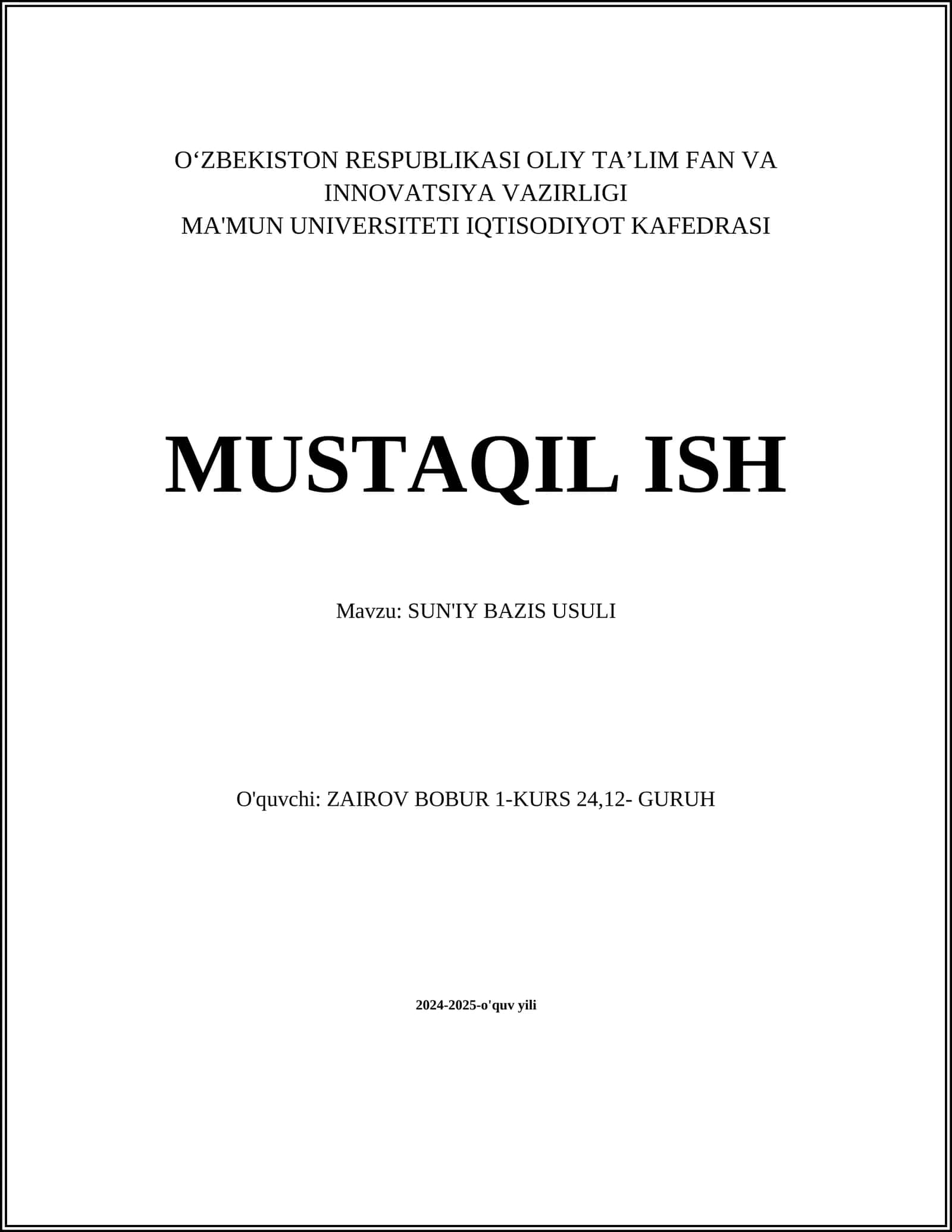 SUN'IY BAZIS USULI
