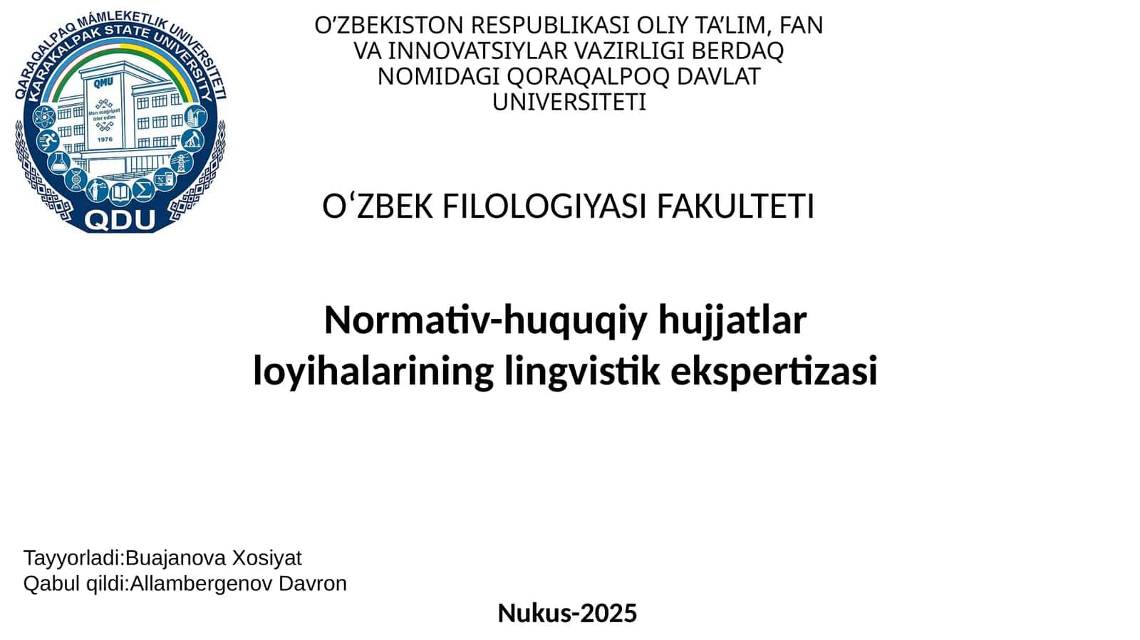 Normativ-huquqiy hujjatlar loyihalarining lingvistik ekspertizasi