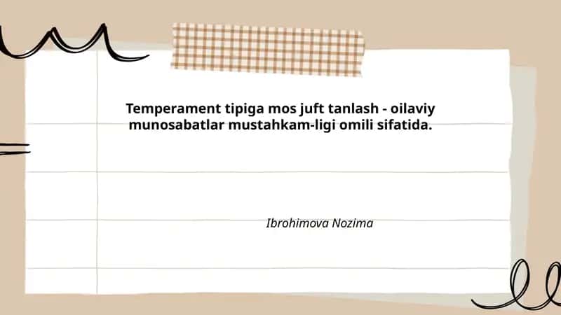 Temperament tipiga mos juft tanlash - oilaviy munosabatlar mustahkam-ligi omili sifatida