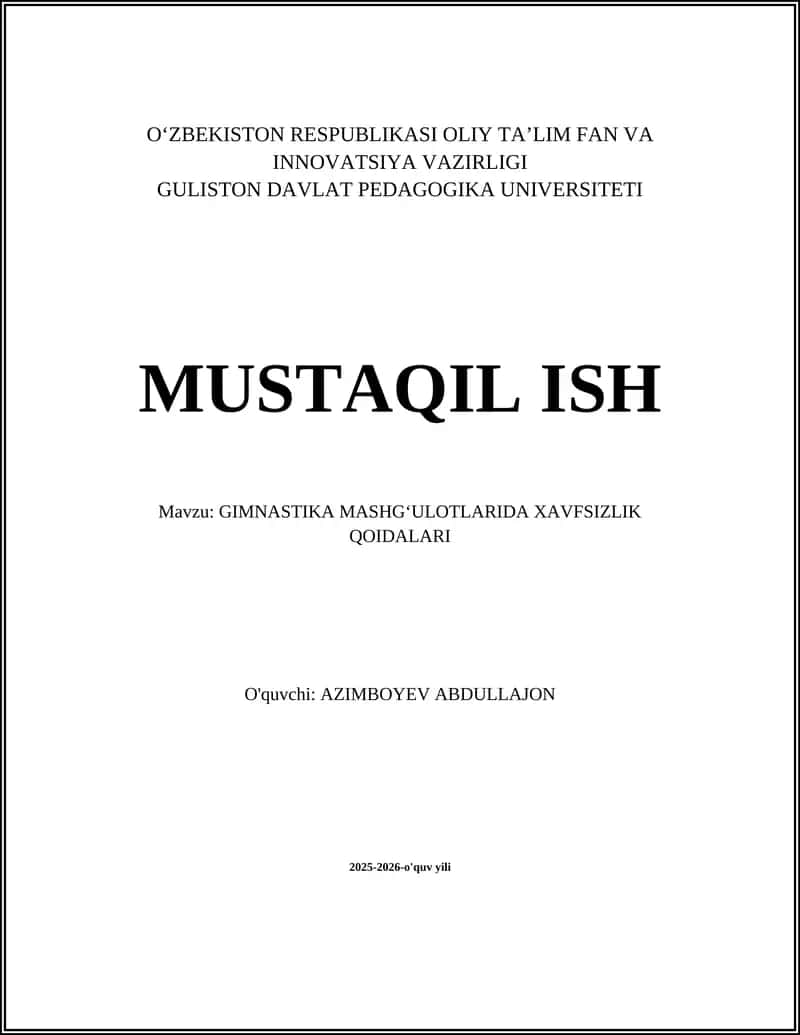 GIMNASTIKA MASHGʻULOTLARIDA XAVFSIZLIK QOIDALARI