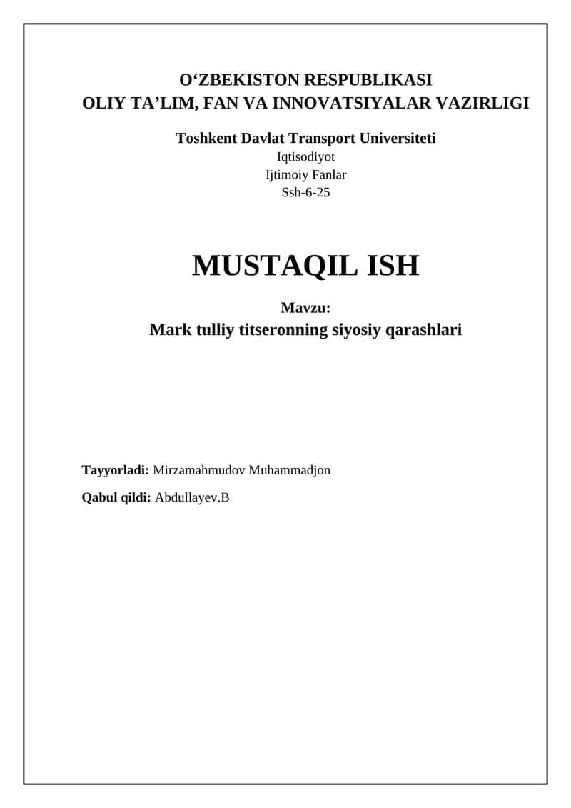 Mark Tulliy Tsiseronning siyosiy qarashlari