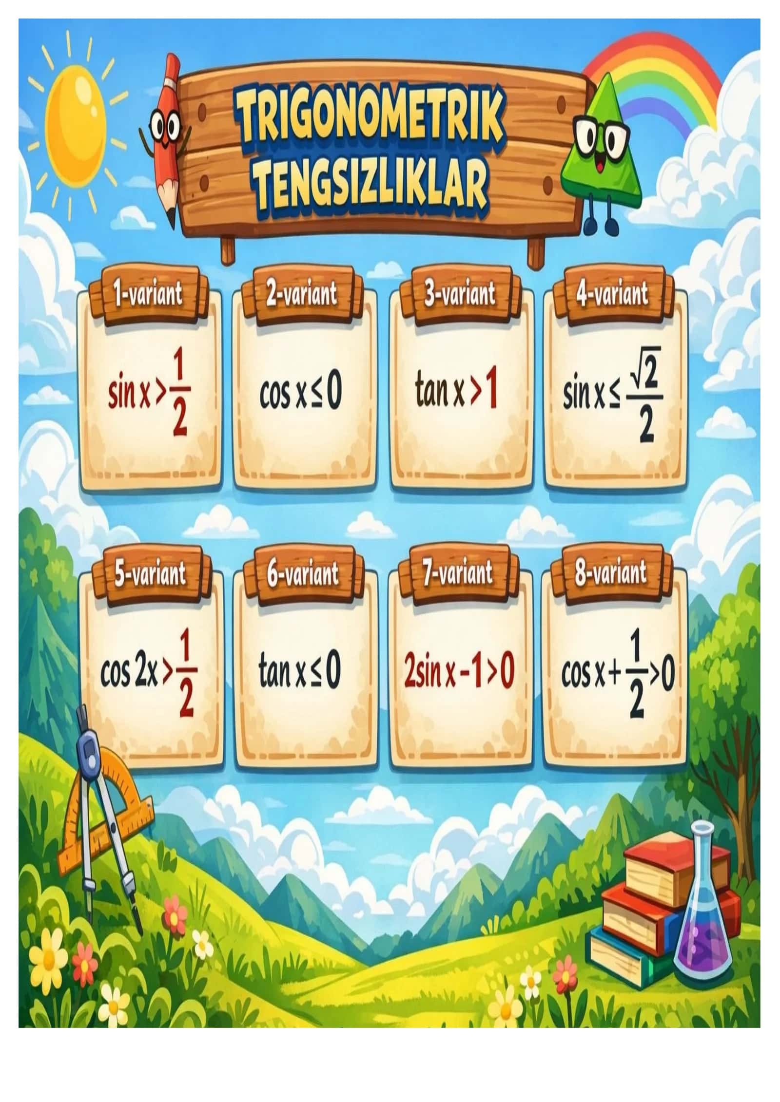 10- sinflar uchun tarqatma materiallar