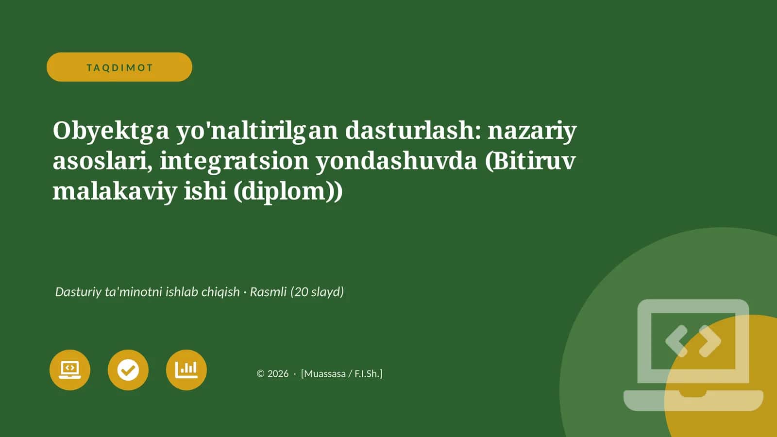 Obyektga yo'naltirilgan dasturlash: nazariy asoslari, integratsion yondashuvda (Bitiruv malakaviy ishi (diplom))