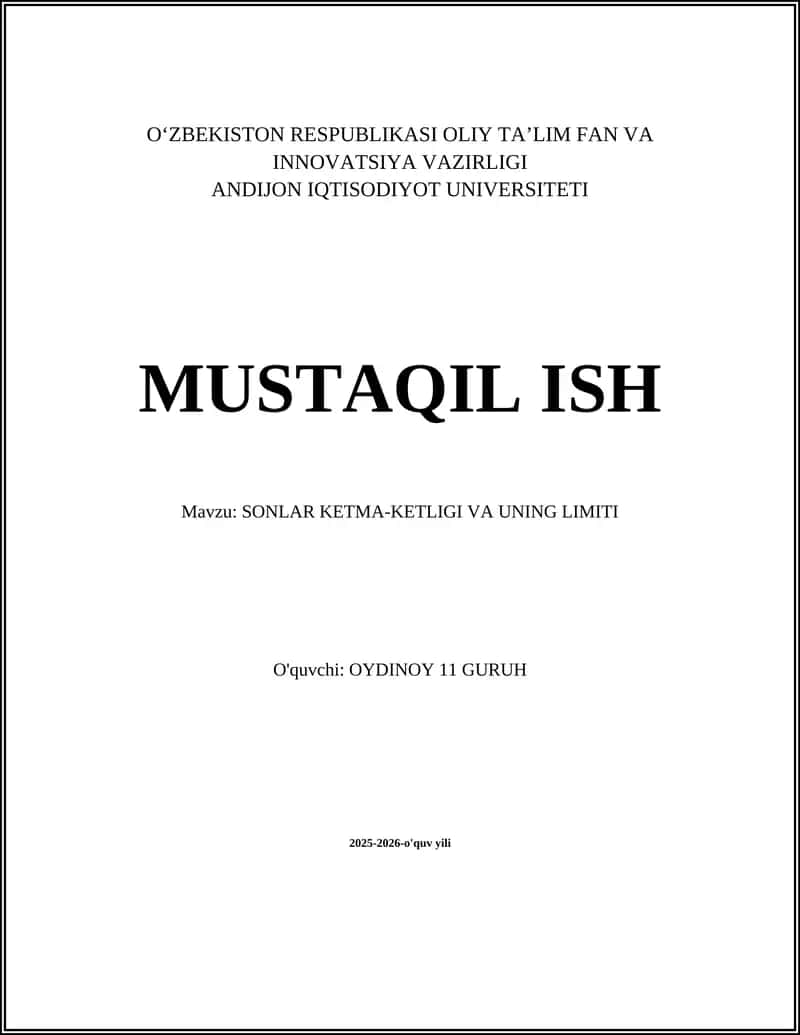 SONLAR KETMA-KETLIGI VA UNING LIMITI